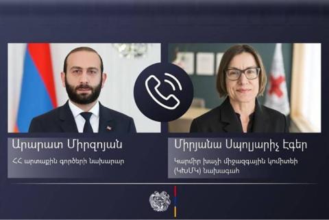 وزير خارجية أرمينيا ورئيسة اللجنة الدولية يناقشان الأزمة الإنسانية الناجمة عن الإغلاق غير القانوني لممر لاتشين
