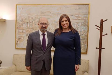 Зои Константопулу на встрече с послом Армении в Греции подтвердила безоговорочную поддержку своей партии Армении 