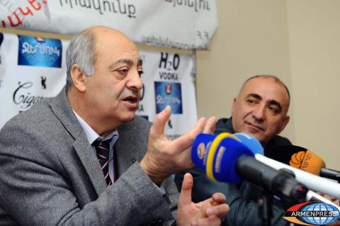 Press conference by Armenia's Writers Union chairman Edward 
Militonyan and Puppet Theater director Ruben Babayan 