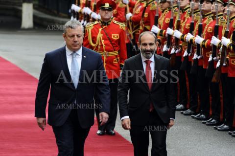 Official welcoming ceremony of Armenia's Prime Minister Nikol 
Pashinyan in Tbilisi, Georgia 