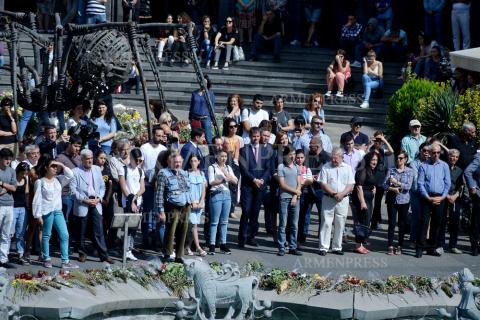 Charles Aznavour's state funeral broadcast live at Yerevan 
square named after him 