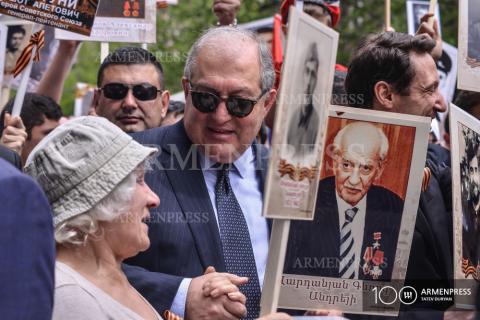 President Armen Sarkissian participates in Immortal Regiment 
march in Yerevan on Victory Day