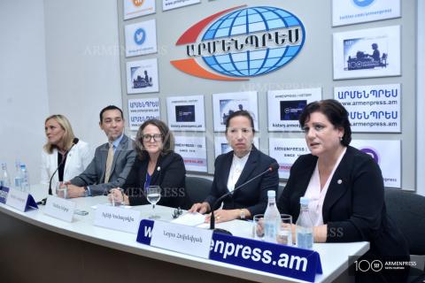 News conference of American delegation led by Lieutenant 
Governor of California Eleni Kounalakis 