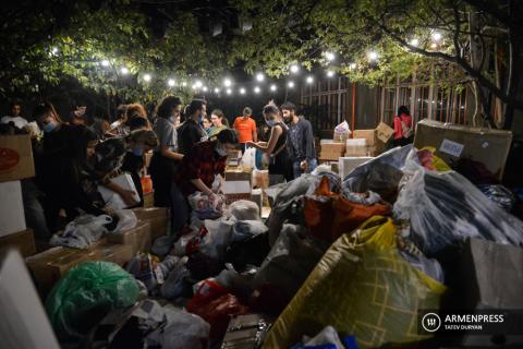 People in Yerevan streets collect aid for sending to Artsakh on 
their own initiative
