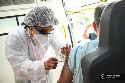Mobile COVID-19 vaccination site in downtown Yerevan