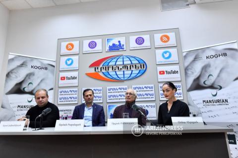 Composer Tigran Mansurian's press conference, together with 
Koghb Foundation Chairman Arman Barseghyan and Mansurian 
International Composers' Competition executives 