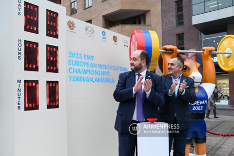 Countdown timer of 2023 European Weightlifting 
Championships in Yerevan opened in Northern Avenue, 
Yerevan