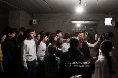 Air raid drills at a school in Yerevan 