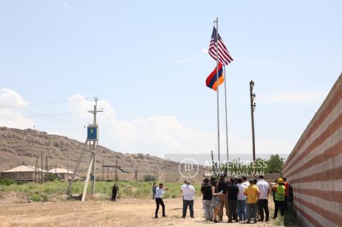 U.S.-affiliated company raises Armenian and American flags in Yeraskh construction site targeted by Azeri gunfire