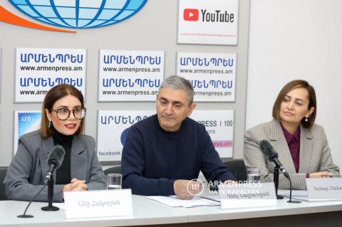 Newmag editor-in-chief Gnel Nalbandyan, strategic and special projects manager Gohar Manukyan and festival project manager Ani Hakobyan deliver press conference