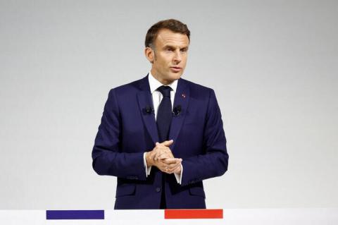 French President Emmanuel Macron speaks during a press conference about the priorities of his Renaissance party and its allies ahead of the early legislative elections in Paris, France, June 12, 2024. REUTERS/Stephane Mahe