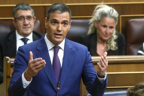MADRID, 12/06/2024.-  El presidente del Gobierno, Pedro Sánchez, durante su intervención en la sesión de control al Ejecutivo este miércoles en el Congreso. EFE/ Fernando Alvarado