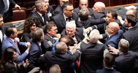 Eleven Italian lawmakers suspended from chamber after brawl in Parliament