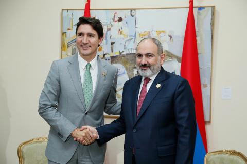 亚美尼亚总理尼科尔·帕希尼扬向加拿大总理贾斯廷·特鲁多致贺电