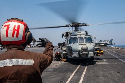 AT SEA, JULY 25: (----EDITORIAL USE ONLY  MANDATORY CREDIT - 'OFFICIAL U.S. NAVY PHOTO / HANDOUT' - NO MARKETING NO ADVERTISING CAMPAIGNS - DISTRIBUTED AS A SERVICE TO CLIENTS----) The US Navy's nuclear warship USS Theodor Roosevelt (CVN 71) arrives in the Red Sea, Gulf of Oman and Indian Ocean region, on July 25. (Photo by U.S. Navy / Handout/Anadolu via Getty Images)