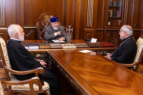 His Holiness Karekin II receives newly appointed leader of the Armenian Catholic Church for Armenia, Georgia, Russia, and Eastern Europe