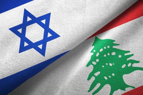 Lebanon and Israel flag together realtions textile cloth fabric texture