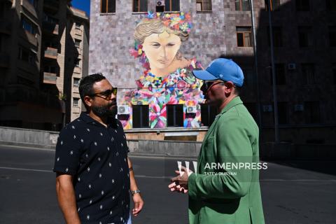 Goddess Anahit mural in downtown Yerevan