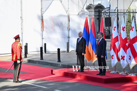 مراسم استقبال رسمية لرئيس جمهورية أرمينيا في مقر إقامة رئيس جمهورية جورجيا-صور-