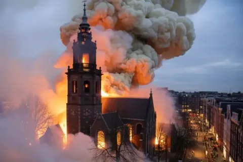 В новогоднюю ночь в Амстердаме сгорела 150-летняя церковь