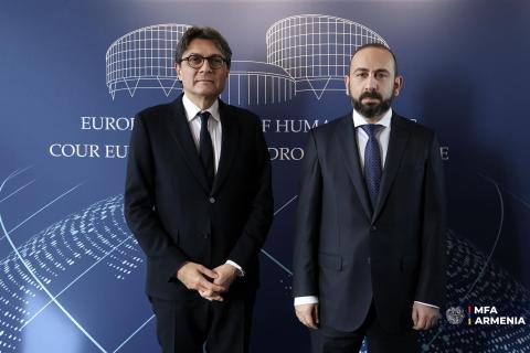 Ararat Mirzoyan a rencontré le président de la Cour européenne des droits de l’homme, Mathias Guyomar