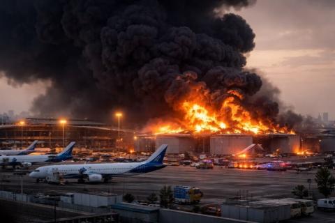 Incendie dans un dépôt de carburant de l'aéroport de Koweït, attaqué par des drones