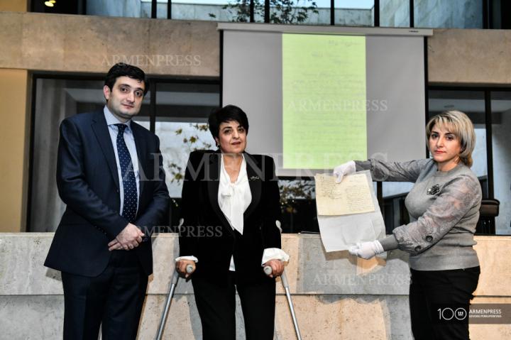  Le musée   d'Alexandre Spendiarian  a offert au musée de  
Komitas une lettre de Komitas adressée à Nikoghayos Tigranian
