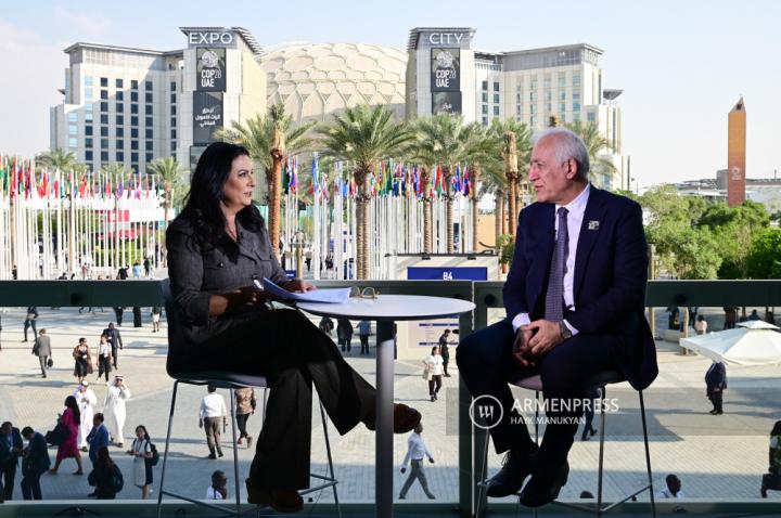Armenian President Vahagn Khachaturyan gives interviews 
during COP28