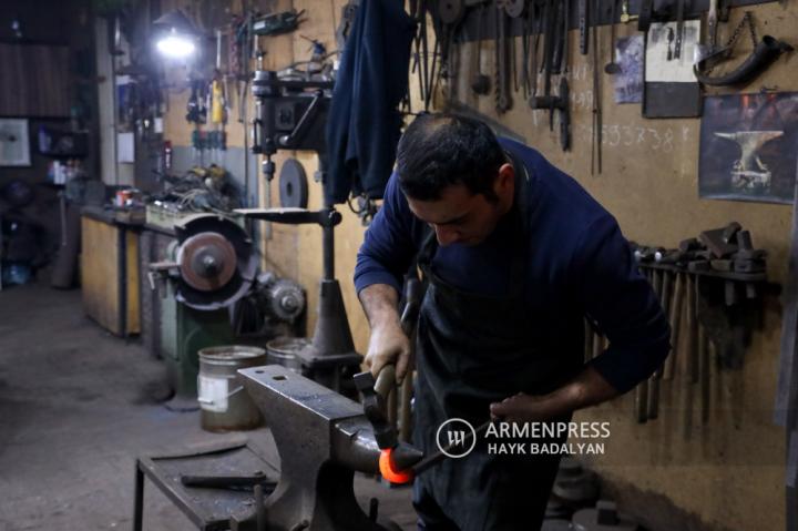 Blacksmith Hovhannes Mnoyan in his Gyumri workshop 