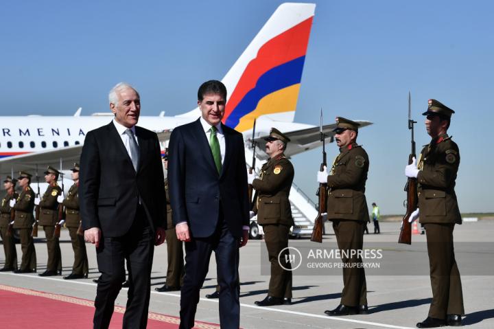 Ermenistan Cumhurbaşkanı'nı Erbil'de karşılama töreni