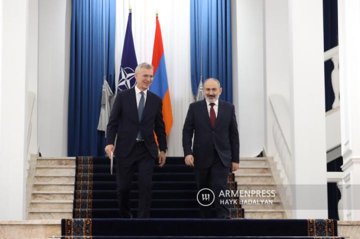 Пресс-конференция премьер-министра Армении Никола 
Пашиняна и генерального секретаря НАТО Йенса 
Столтенберга