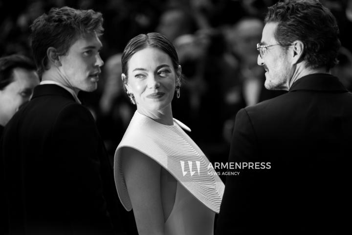 CANNES FRANCE - 16, May, 2025: Cast and crew attend the red carpet premiere of “EDDINGTON” by director Ari Aster, presented in Competition at the 78th annual Cannes Film Festival. Attendees include Joaquin Phoenix, Pedro Pascal, Emma Stone, Austin Butler, Luke Grimes, Deirdre O'Connell, Micheal Ward, Clifton Collins Jr., William Belleau, Cameron Mann, Matt Gomez Hidaka, Amélie Hoeferle, Landall Goolsby, Elise Falanga, and Robert Mark Wallace.