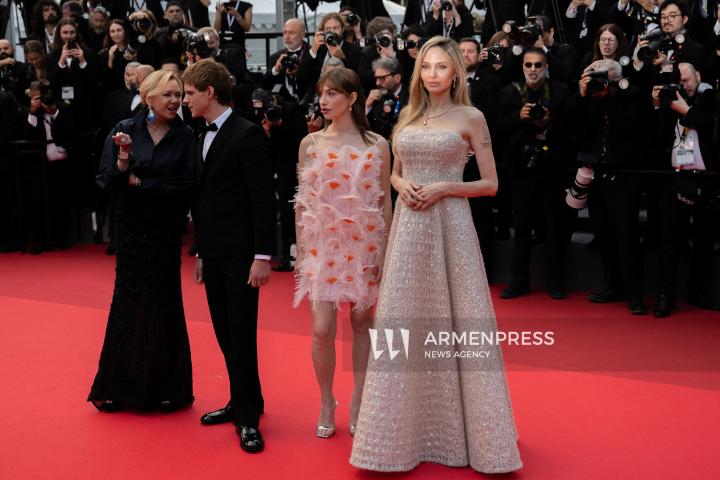 CANNES FRANCE - 16, May, 2025: Cast and crew attend the red carpet premiere of “EDDINGTON” by director Ari Aster, presented in Competition at the 78th annual Cannes Film Festival. Attendees include Joaquin Phoenix, Pedro Pascal, Emma Stone, Austin Butler, Luke Grimes, Deirdre O'Connell, Micheal Ward, Clifton Collins Jr., William Belleau, Cameron Mann, Matt Gomez Hidaka, Amélie Hoeferle, Landall Goolsby, Elise Falanga, and Robert Mark Wallace.