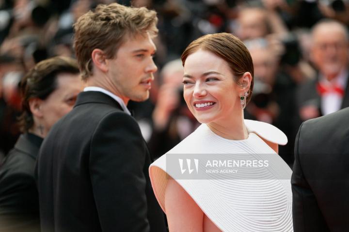 CANNES FRANCE - 16, May, 2025: Cast and crew attend the red carpet premiere of “EDDINGTON” by director Ari Aster, presented in Competition at the 78th annual Cannes Film Festival. Attendees include Joaquin Phoenix, Pedro Pascal, Emma Stone, Austin Butler, Luke Grimes, Deirdre O'Connell, Micheal Ward, Clifton Collins Jr., William Belleau, Cameron Mann, Matt Gomez Hidaka, Amélie Hoeferle, Landall Goolsby, Elise Falanga, and Robert Mark Wallace.