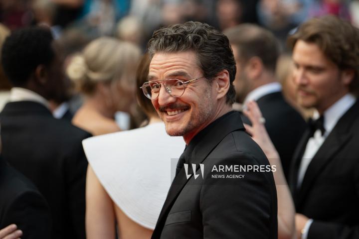 CANNES FRANCE - 16, May, 2025: Cast and crew attend the red carpet premiere of “EDDINGTON” by director Ari Aster, presented in Competition at the 78th annual Cannes Film Festival. Attendees include Joaquin Phoenix, Pedro Pascal, Emma Stone, Austin Butler, Luke Grimes, Deirdre O'Connell, Micheal Ward, Clifton Collins Jr., William Belleau, Cameron Mann, Matt Gomez Hidaka, Amélie Hoeferle, Landall Goolsby, Elise Falanga, and Robert Mark Wallace.
