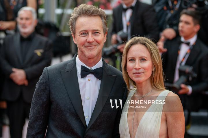 CANNES FRANCE - 18, May, 2025: Cast and crew of "The Phoenician Scheme" attend the red carpet premiere during the 78th Annual Cannes Film Festival at Palais des Festivals. The film, directed by Wes Anderson, features Benicio del Toro, Mia Threapleton, Michael Cera, Riz Ahmed, Mathieu Amalric, Richard Ayoade, Jeffrey Wright, Benedict Cumberbatch, Rupert Friend, Hope Davis, Charlotte Gainsbourg, and Antonia Desplat