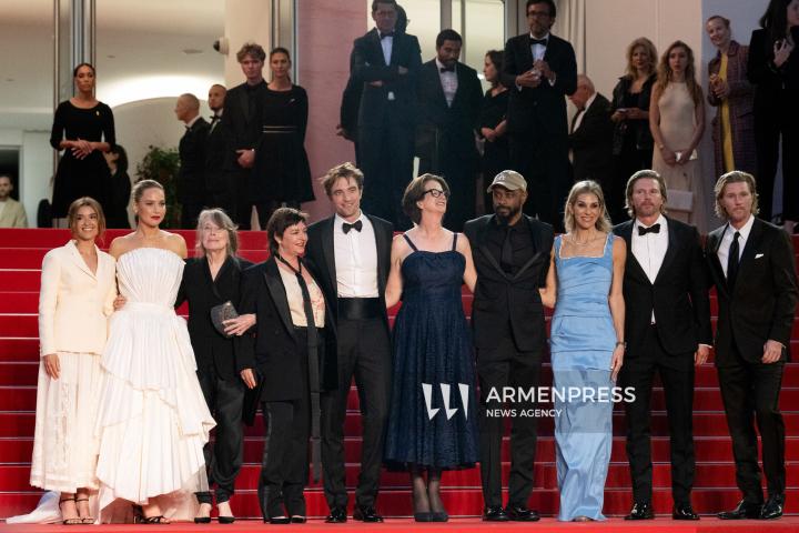 CANNES FRANCE - 17, May, 2025: Cast and crew of "Die, My Love" attend the red carpet premiere during the 78th Annual Cannes Film Festival at Palais des Festivals. The film, directed by Lynne Ramsay, features Jennifer Lawrence, Robert Pattinson, LaKeith Stanfield, Sissy Spacek, and Nick Nolte.