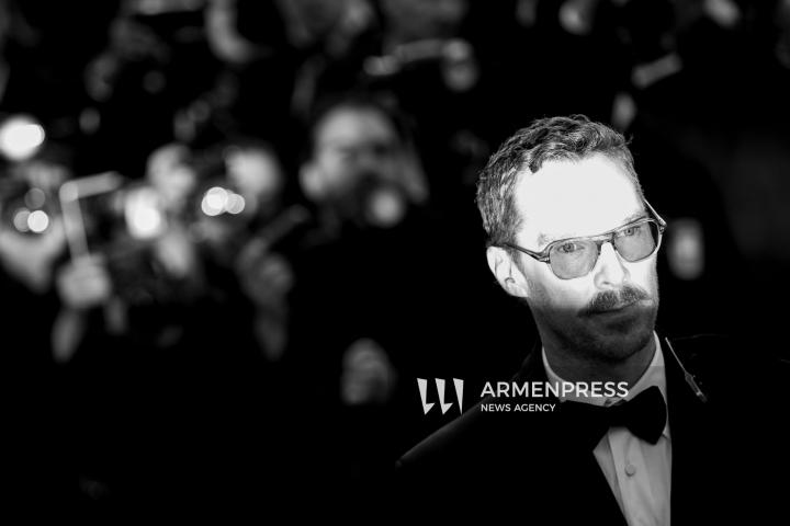 CANNES FRANCE - 18, May, 2025: Cast and crew of "The Phoenician Scheme" attend the red carpet premiere during the 78th Annual Cannes Film Festival at Palais des Festivals. The film, directed by Wes Anderson, features Benicio del Toro, Mia Threapleton, Michael Cera, Riz Ahmed, Mathieu Amalric, Richard Ayoade, Jeffrey Wright, Benedict Cumberbatch, Rupert Friend, Hope Davis, Charlotte Gainsbourg, and Antonia Desplat