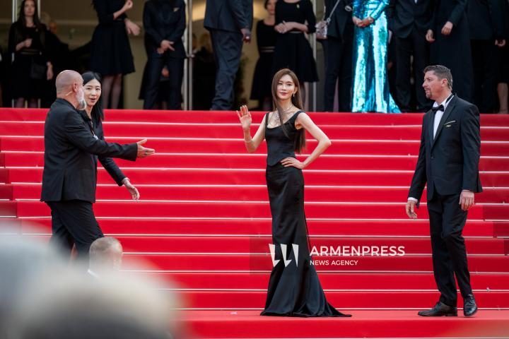 CANNES FRANCE - 18, May, 2025: Cast and crew of "The Phoenician Scheme" attend the red carpet premiere during the 78th Annual Cannes Film Festival at Palais des Festivals. The film, directed by Wes Anderson, features Benicio del Toro, Mia Threapleton, Michael Cera, Riz Ahmed, Mathieu Amalric, Richard Ayoade, Jeffrey Wright, Benedict Cumberbatch, Rupert Friend, Hope Davis, Charlotte Gainsbourg, and Antonia Desplat