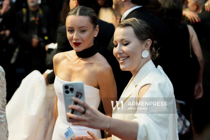 CANNES FRANCE - 17, May, 2025: Cast and crew of "Die, My Love" attend the red carpet premiere during the 78th Annual Cannes Film Festival at Palais des Festivals. The film, directed by Lynne Ramsay, features Jennifer Lawrence, Robert Pattinson, LaKeith Stanfield, Sissy Spacek, and Nick Nolte.