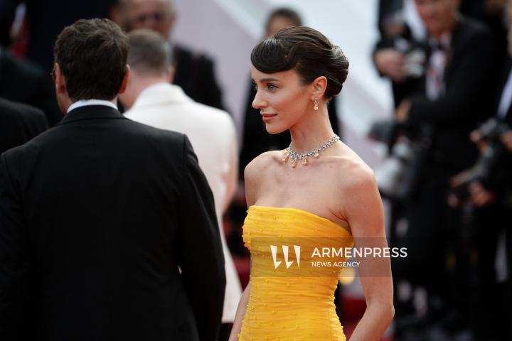 CANNES FRANCE - 18, May, 2025: Cast and crew of "The Phoenician Scheme" attend the red carpet premiere during the 78th Annual Cannes Film Festival at Palais des Festivals. The film, directed by Wes Anderson, features Benicio del Toro, Mia Threapleton, Michael Cera, Riz Ahmed, Mathieu Amalric, Richard Ayoade, Jeffrey Wright, Benedict Cumberbatch, Rupert Friend, Hope Davis, Charlotte Gainsbourg, and Antonia Desplat