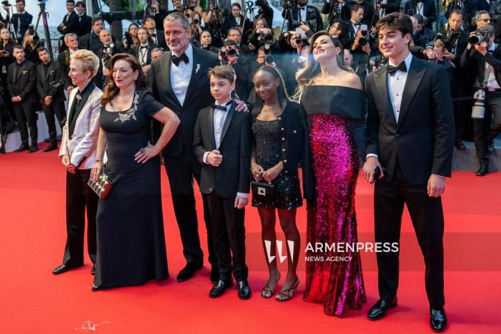 CANNES FRANCE - 17, May, 2025: Cast and crew of "Die, My Love" attend the red carpet premiere during the 78th Annual Cannes Film Festival at Palais des Festivals. The film, directed by Lynne Ramsay, features Jennifer Lawrence, Robert Pattinson, LaKeith Stanfield, Sissy Spacek, and Nick Nolte.