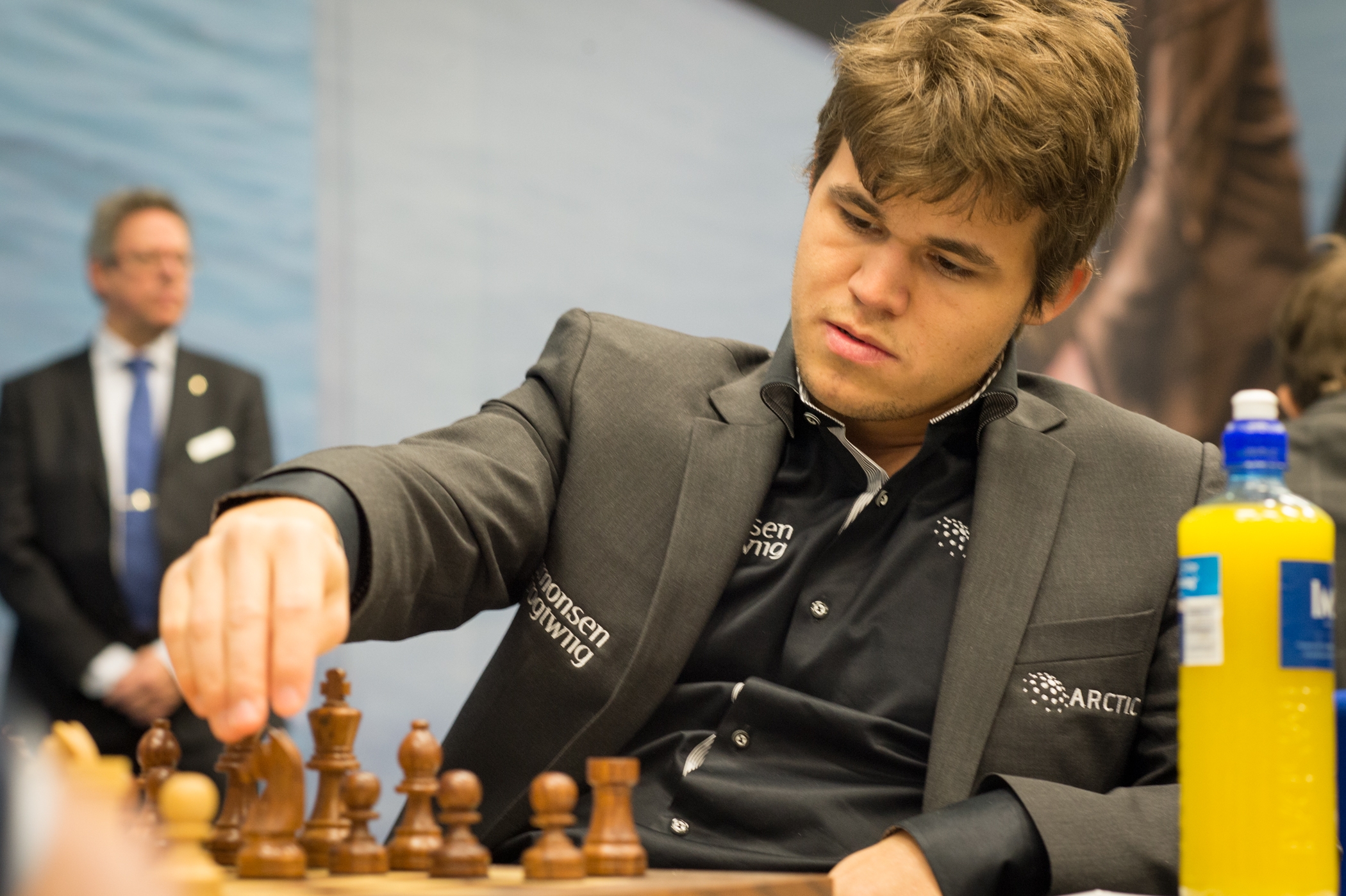 Viswanathan Anand and Magnus Carlsen of Norway during their Tenth match at  FIDE World Chess