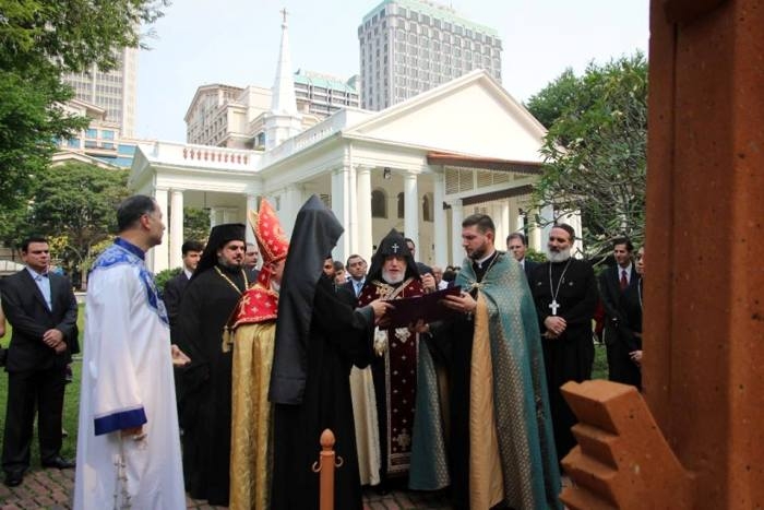 Cross-stone dedicated to Armenian Genocide victims blessed in Singapore