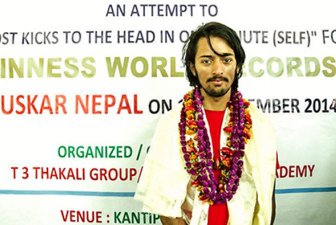 Nepalese student kicks himself in the head 134 times in one minute