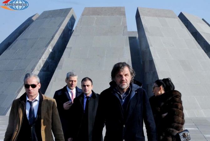 Emir Kusturica lays flowers at eternal fire of Armenian Genocide memorial complex