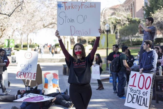 American-Armenian students conduct silent protest in Los Angeles for Armenian Genocide 
recognition