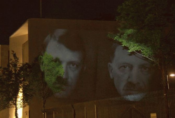 Picture of Erdogan as Hitler projected onto Berlin embassy