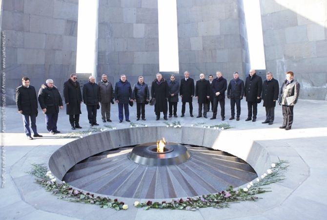 Russian State Duma members visit Tsitsernakaberd Memorial in Armenia