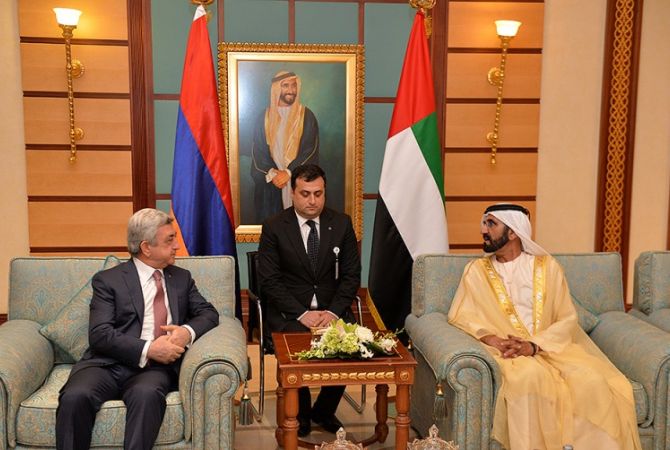 Президент Армении Серж Саргсян сегодня в Абу-Даби встретился с Вице-президентом 
ОАЭ, Премьер-министром, Министром обороны, эмиром Дубая Шейхом Мохаммедом ибн 
Рашидом аль-Мактумом